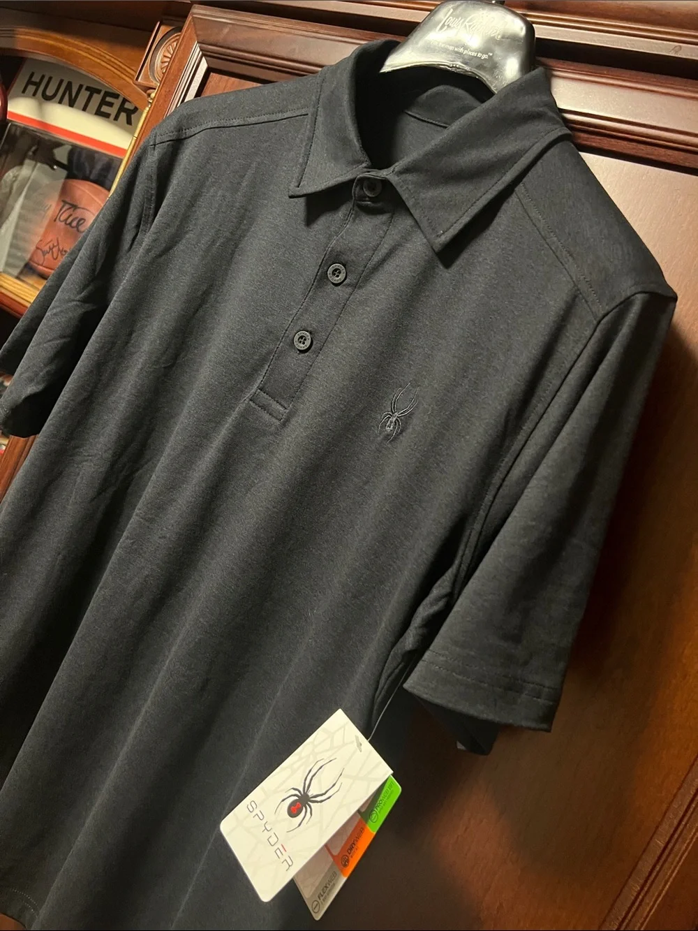 Brand New Spyder Soft Feel Moisture Wicking DryWeb 2-way Stretch Black Golf Polo